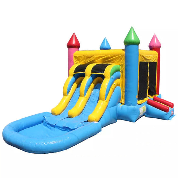 2-Lane Rainbow Castle Wet & Dry Combo with Pool