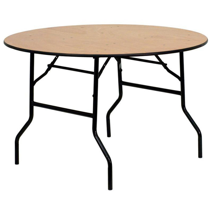 4' Round Clear Coated Birchwood Folding Table