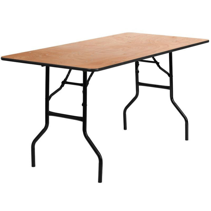 5' Rectangular Clear Coat Birchwood Folding Table