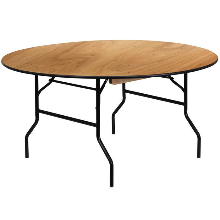 5' Round Clear Coated Birchwood Folding Table