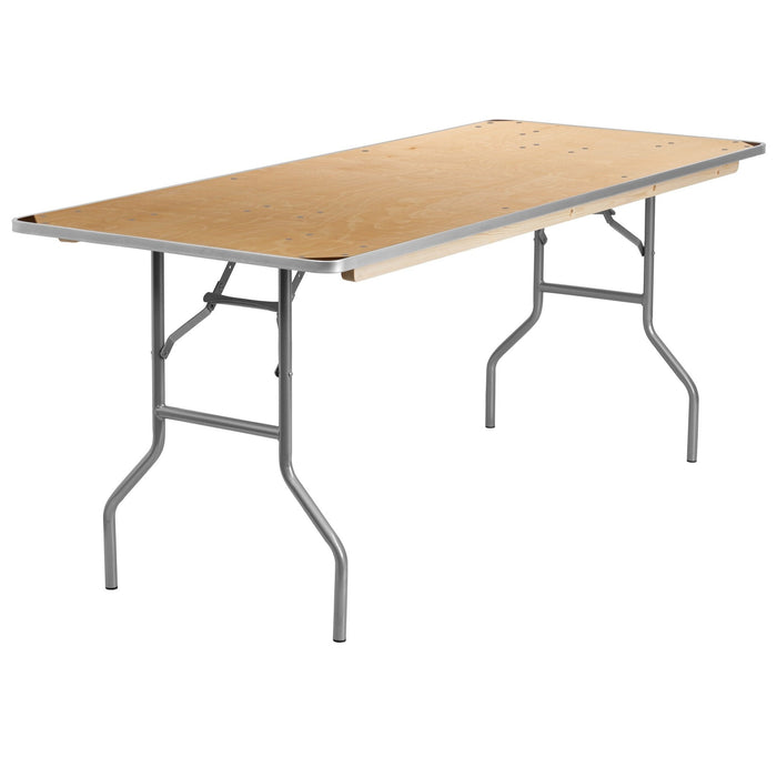 6' Rectangular Birchwood Folding Banquet Table