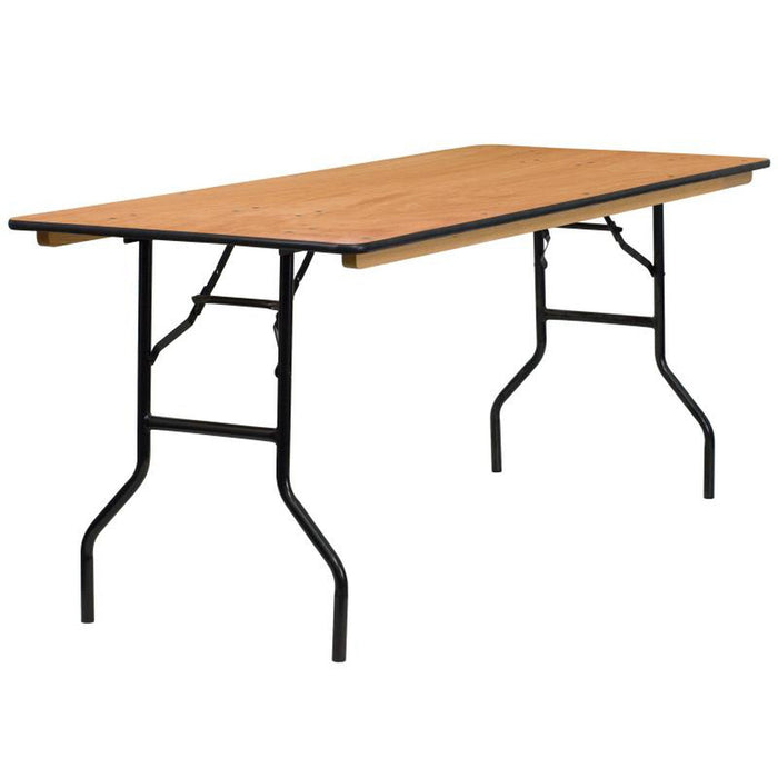 6' Rectangular Clear Coat Birchwood Folding Table