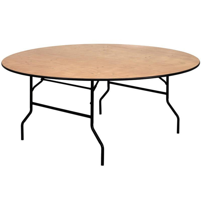 6' Round Clear Coated Birchwood Folding Table