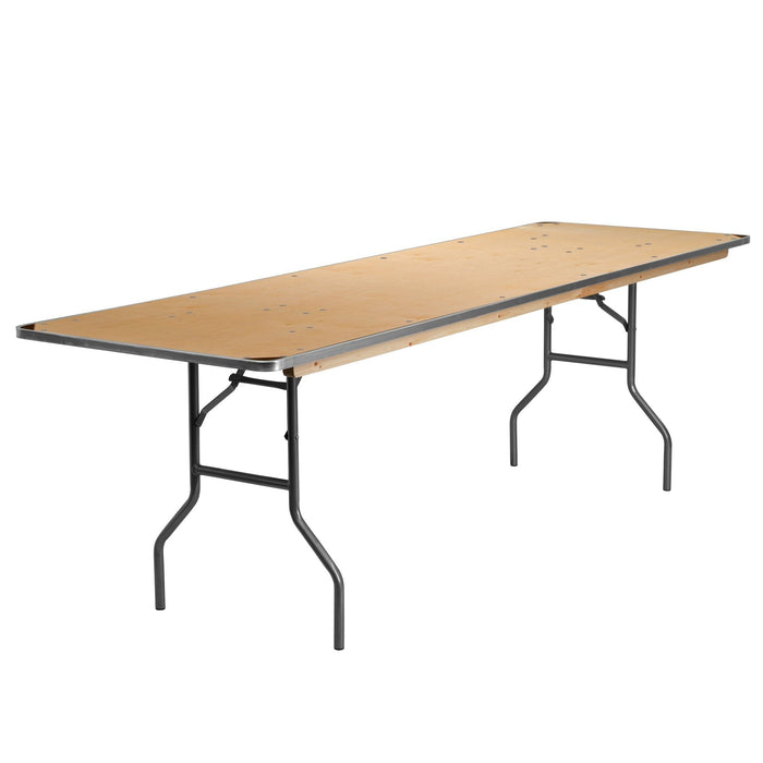 8' Rectangular Birchwood Folding Banquet Table