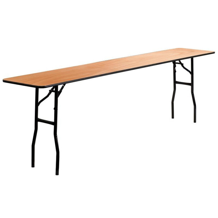 8' Rectangular Clear Coated Birchwood Seminar Folding Table