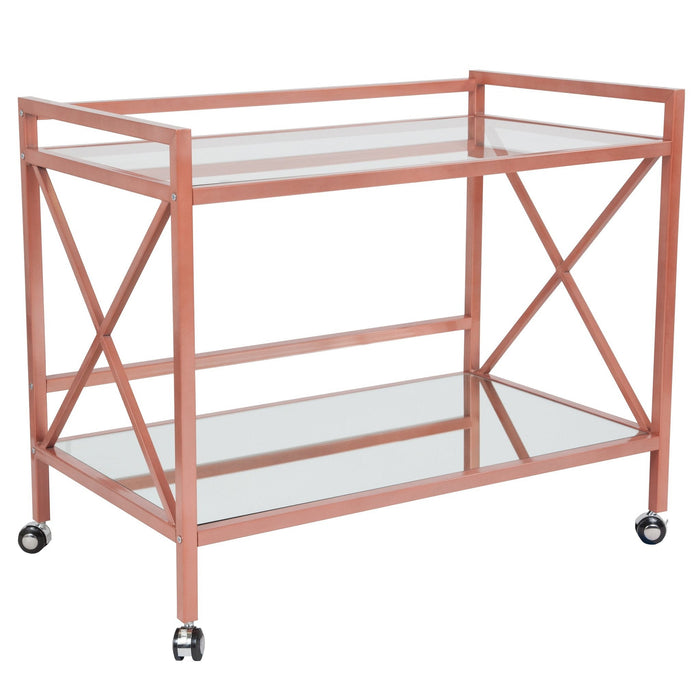 Glass Bar Cart with Rose Gold Frame