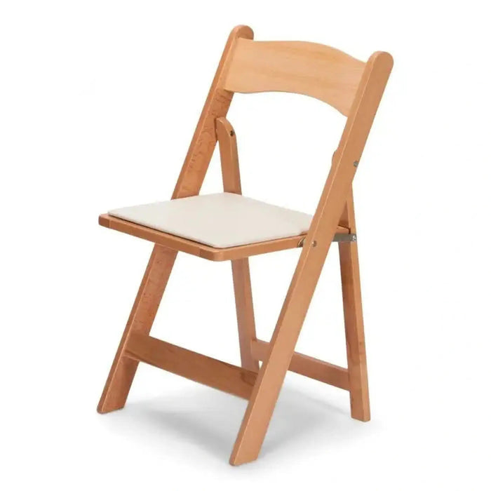 Natural Wood Folding Chair with Ivory Pad