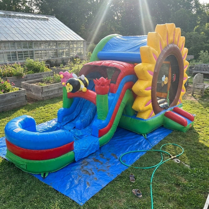 Petal Splash 2-Lane Water Slide and Bouncer with Blower