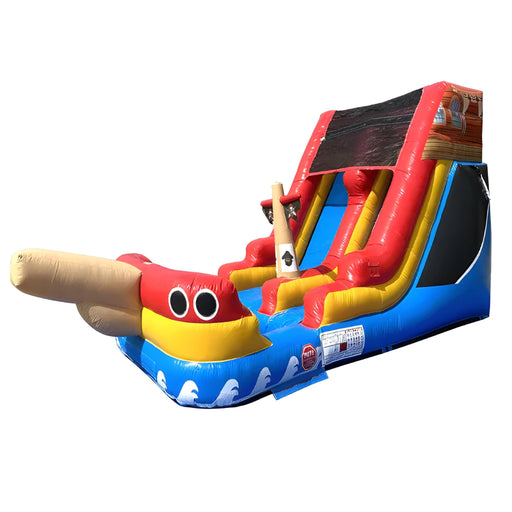 Beyond Tent 10' Lightweight Pirate Slide angled studio product shot with ship bow and cannon design on white background
