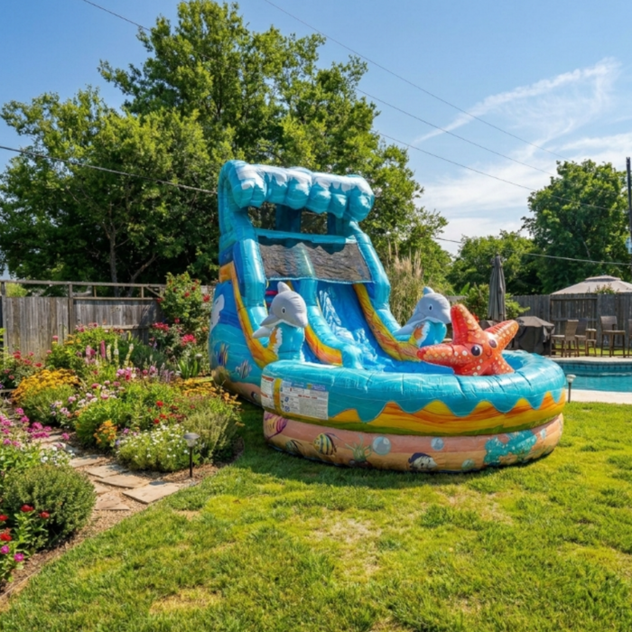12' Dolphin Dip Water Slide with Blower