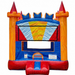 Red, orange, and blue castle-themed 13x13 Royal Crown Bouncer inflatable with turret towers, crown-shaped trim, and a sunburst window, shown on a white studio background.