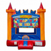 13x13 Royal Crown Bouncer castle inflatable fitted with a colorful 'Happy Birthday' banner insert above the entrance, shown on a white studio background.