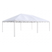 Studio product photo of a plain white 15x30 Classic Series West Coast frame tent with scalloped valance trim and silver aluminum legs, shown on a white background with no sidewalls attached.