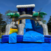 18' Bahama Blast Water Slide front view installed outdoors on a blue tarp, bare trees and blue sky in the background
