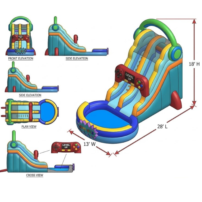 18' Game Over Wet and Dry Water Slide