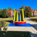 18' Tropical Adventure Double Lane water slide features infographic: dual lane design, built-in soaking hose attachment, and commercial-grade quick-deflation zipper system — Beyond Tent