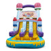 Vibrant 19-foot Paleta Punch dual lane commercial inflatable water slide featuring colorful ice cream and paleta graphics with two side-by-side racing lanes and splash exit zones