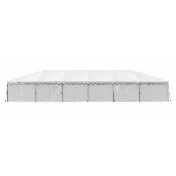 Beyond Tent 20x60 Classic Series West Coast Frame Tent commercial party canopy with full solid white sidewalls on a solid white background