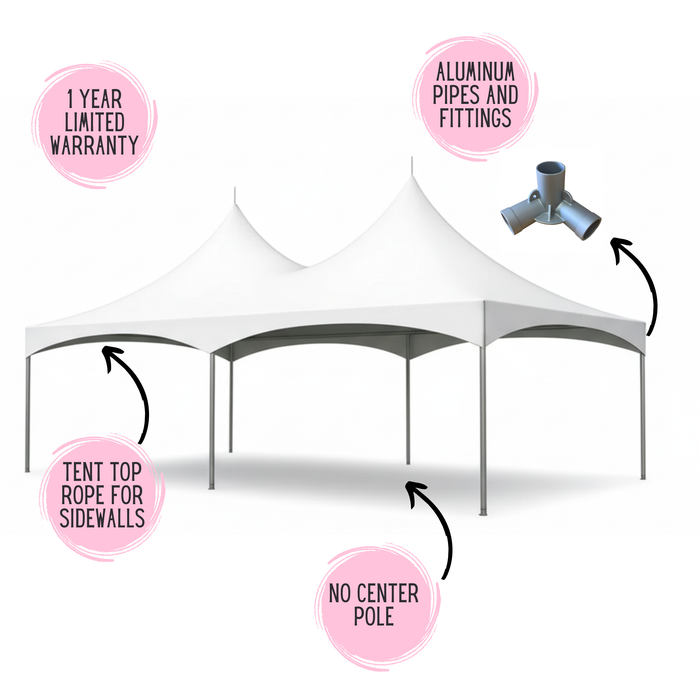 20x30 High Peak Frame Tent – Commercial White Event Canopy