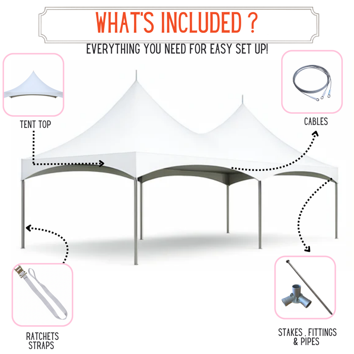 20x40 High Peak Frame  Tent - Commercial White Event Canopy
