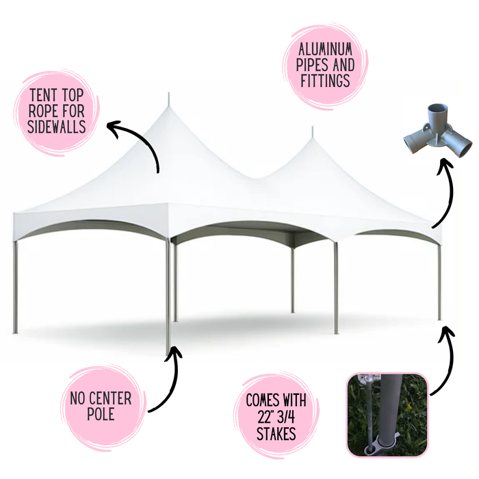 20x40 High Peak Frame  Tent - Commercial White Event Canopy