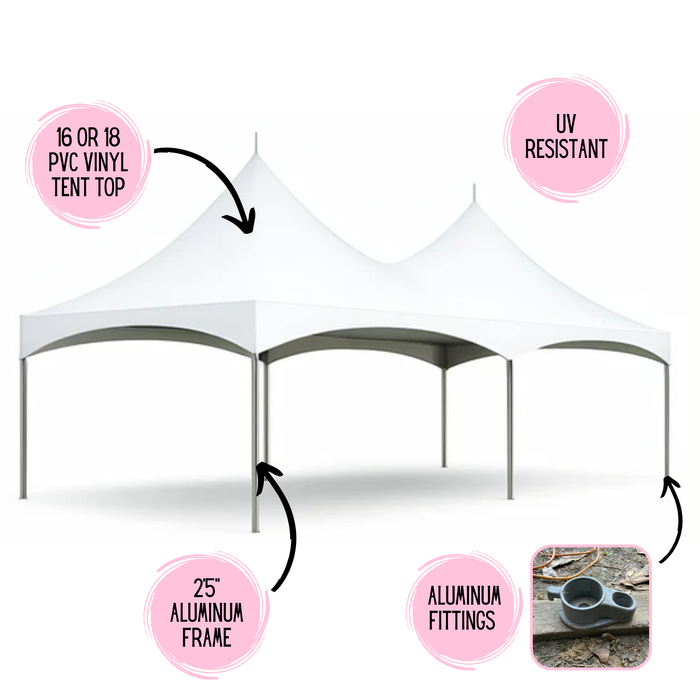 20x40 High Peak Frame  Tent - Commercial White Event Canopy