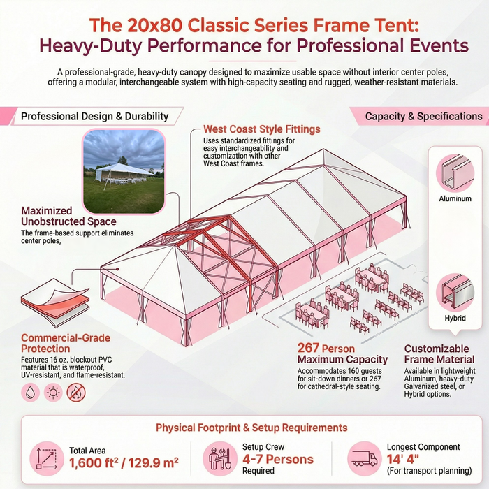 20x80 Classic Series Frame Tent - Commercial Heavy Duty Party & Event Canopy