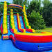 18ft Rainbow Dual Lane waterslide at outdoor party event — dual lane design allows simultaneous riders, Beyond Tent commercial inflatable