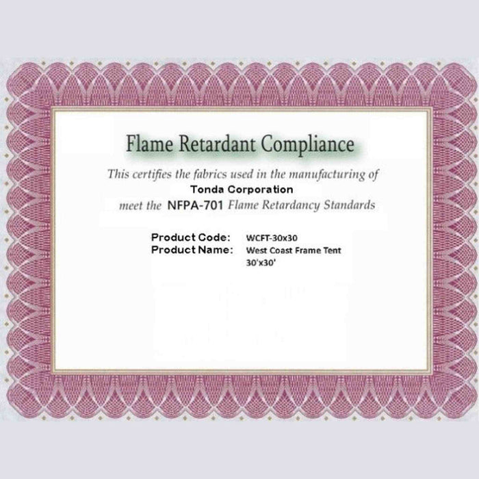 Beyond Tent 30x30 West Coast Sectional Frame Tent – NFPA 701 Flame Certificate, Commercial Grade