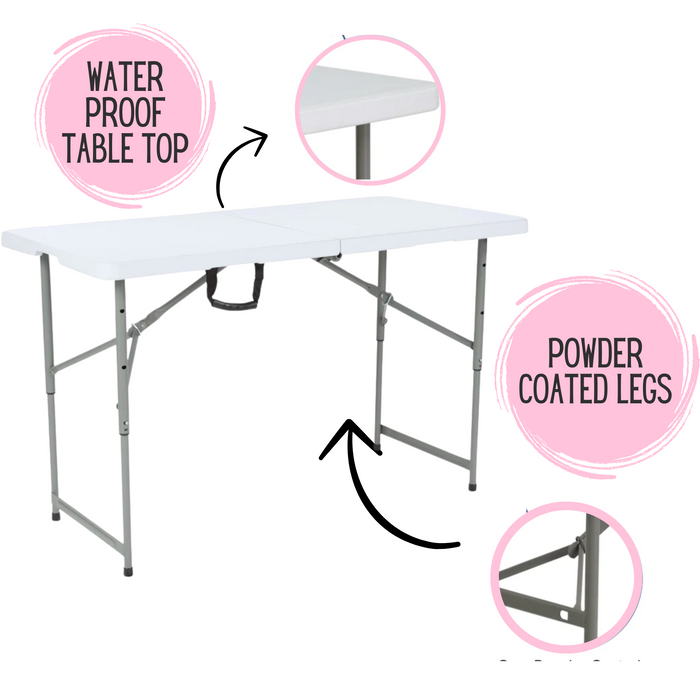 4-Foot Height Adjustable Bi-Fold Plastic Folding Table