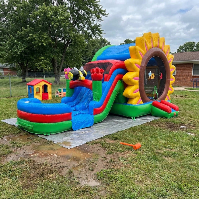 Petal Splash 2-Lane Water Slide and Bouncer with Blower
