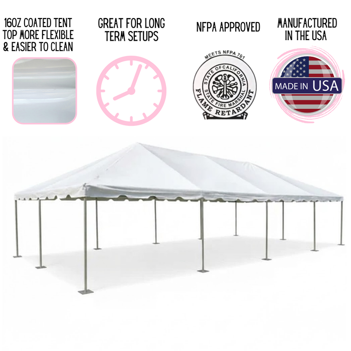 Beyond Tent - Exclusive picture 20x40 Classic Series West coast Tent with NFPA logo, made in the USA logo and 16oz coated material. 