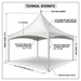 Technical schematic of a canopy tent with labeled components and dimensions.