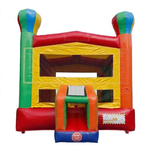 Beyond Tent Carnival Cloud Bouncer, rainbow-colored bounce house with red, yellow, green, orange, and blue panels, isolated on a white studio background