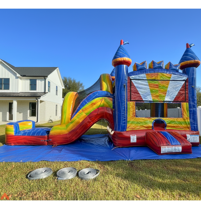 Rainbow Fest Wet-Dry Bounce House Combo  - Commercial Grade