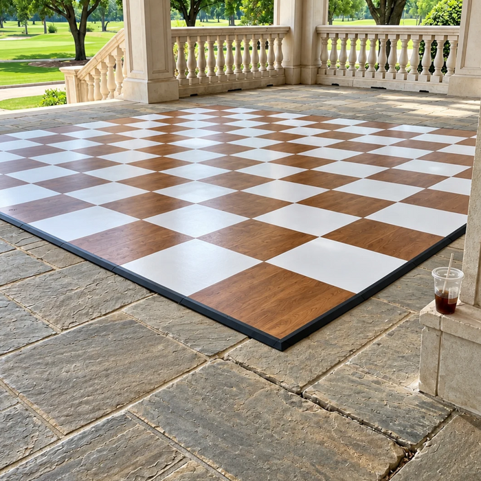 Dark Timber & White Natural Checkered Portable Dance Floor