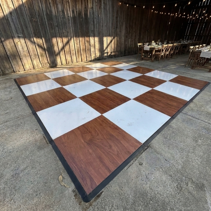 Dark Timber & White Natural Checkered Portable Dance Floor