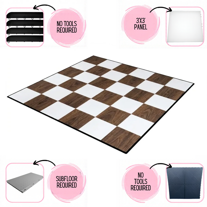 Dark Timber & White Natural Checkered Portable Dance Floor