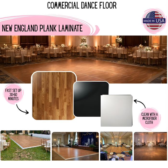 New England Plank Laminate Portable Dance Floor - Subfloor Included