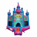 Beyond Tent Lightweight Hawaiian Castle Bounce House with Blower, pink and blue tropical bounce house with hibiscus flower and palm tree mural, front view isolated on a white background