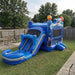 Ocean Shark Bounce House Combo Wet & Dry commercial inflatable slide set up on grass in a residential backyard