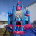 Lightweight Magic Princess Castle commercial inflatable bounce house in vibrant pink and blue with princess-themed artwork,.