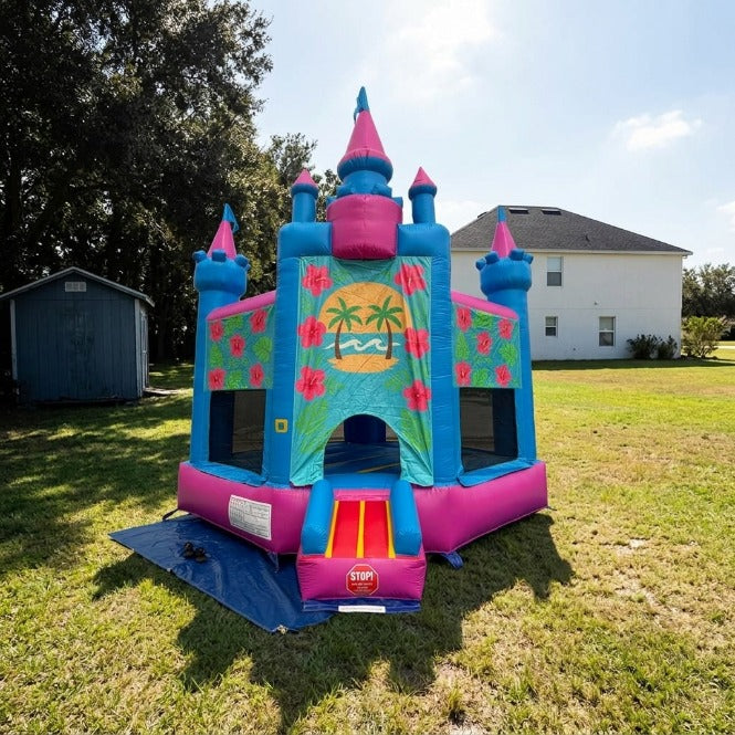 Lightweight Hawaiian Castle Bounce House with Blower