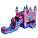Royal Princess Bounce House Combo Wet &amp; Dry — Commercial Grade  with a slide, designed in a castle theme with turrets and princess graphics, isolated on a white background.