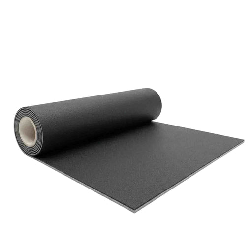 A black textured Roll Vinyl  partially unrolled from its cardboard core, shown on a clean white studio background.