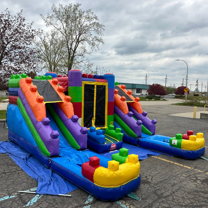 15' Lightweight Dual Lane Block Slide Combo (Detachable Pool)