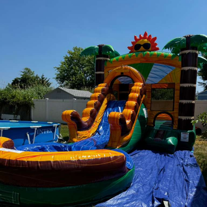 Tropical Jungle Wet/Dry Bounce House Combo with Slide