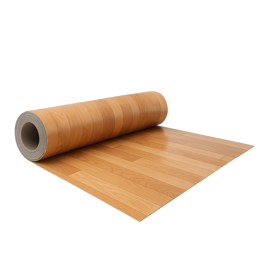 Dark Maple Rolled Vinyl Flooring rolled up for storage and transport, Beyond Tent