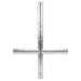 A metallic silver cross-shaped metal wall art piece with pre-drilled holes along the vertical and horizontal bars, shown against a plain white background.