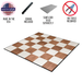 Checkered  mat with product features listed on a white background